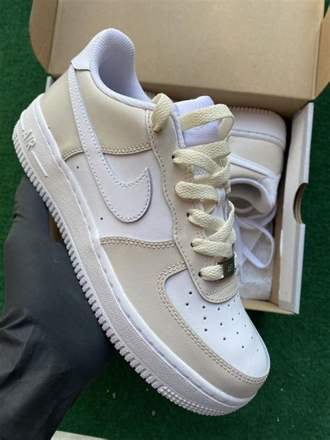 Air Force One Beige Custom White Nike Shoes Cute Nike Shoes Nike Air Shoes