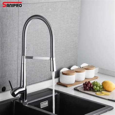 Sanipro New Modern Style Copper Pull Down Kitchen Sink Taps Mixer Solid