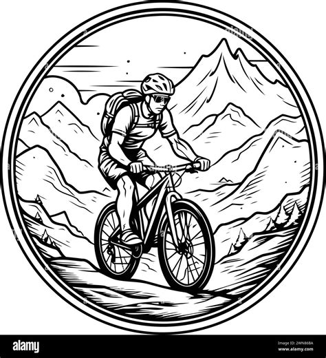 Mountain Biker Riding A Bike Round Icon Vector Illustration Stock