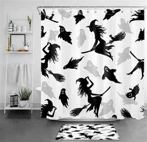 Haunted Bathroom Makeover Spooky Witch And Black Ghost Shower Curtain