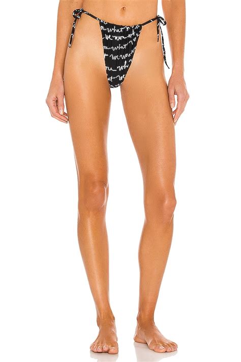 Weworewhat Ruched String Bikini Bottom In Logo Scribble Black White