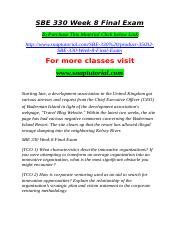 SBE 330 Week 8 Final Exam Doc SBE 330 Week 8 Final Exam To Purchase