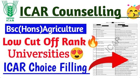 Low Cut Off Universities For Bsc AgricultureIcar Choice Filling