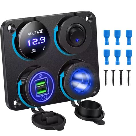 Kohree 12V Power Outlet Panel | 4 In 1 Charger Socket for Marine & RV