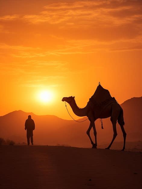 Silhueta De Um Camelo No Deserto Foto Premium