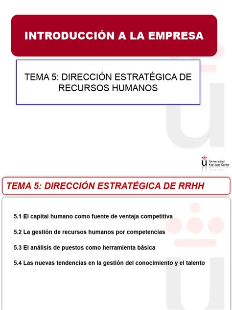 Tema 5 Direccion Estratégica De Recursos Humanos 21 22 Pdf Gestión