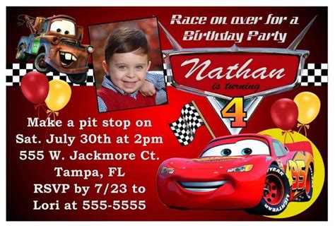 Disney Cars Personalized Birthday Invitations