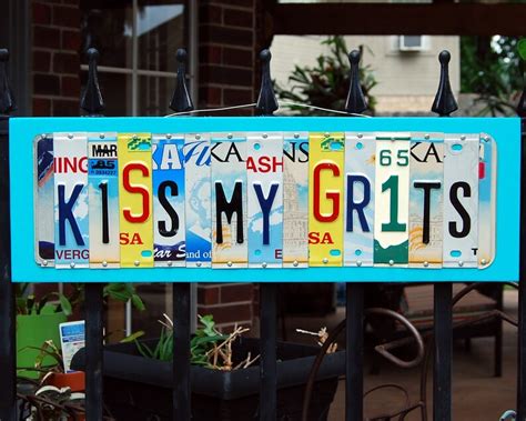 Kiss My Grits Custom License Plate Sign Shabby Chic Etsy