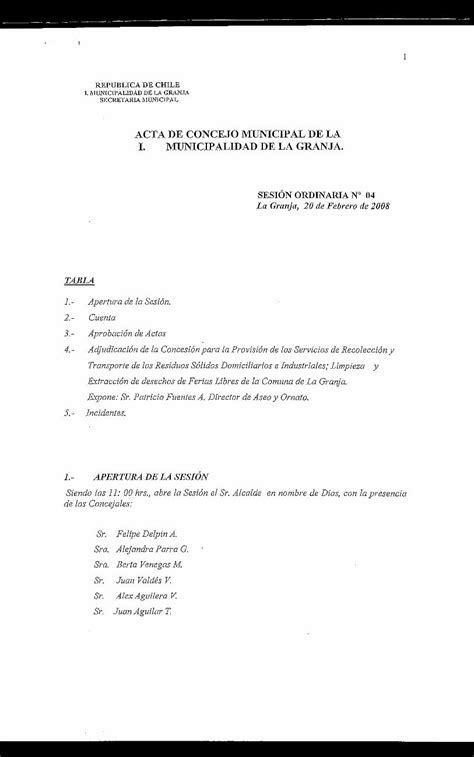 PDF ACTA DE CONCEJO MUNICIPAL DE LA I MUNICIPALIDAD DE LA Viene