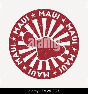 Maui Sticker Travel Rubber Stamp With Map Of Island Vector