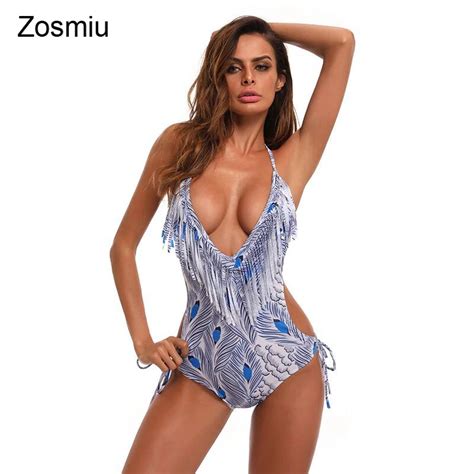 Zosmiu New Sexy Tassels Brazil Cut Fringe Swimwear Women Deep V One