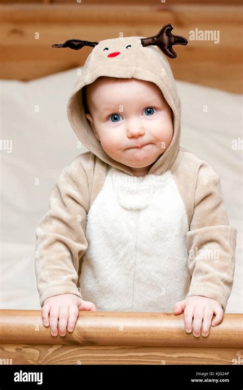 Little Baby Girl In Deer Costume Stock Photo Alamy