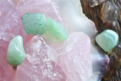 Rose Quartz And Green Aventurine Crystals Stock Photo Image Of Object