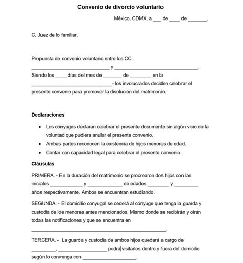 Convenio De Divorcio Modelo En Formatos Word Y Pdf Images