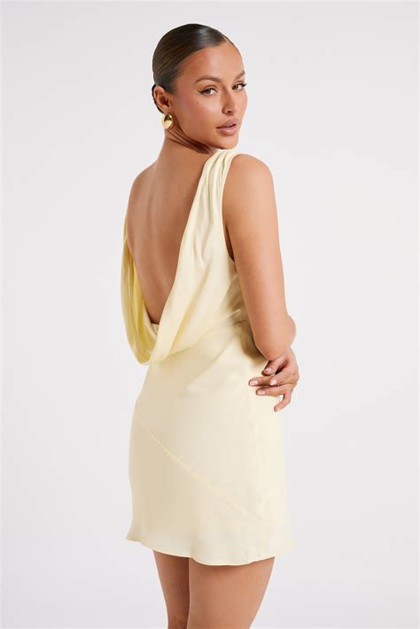 Nadia Satin Mini Dress With Cowl Back Light Yellow Satin Mini Dress Mini Dress Micro Mini