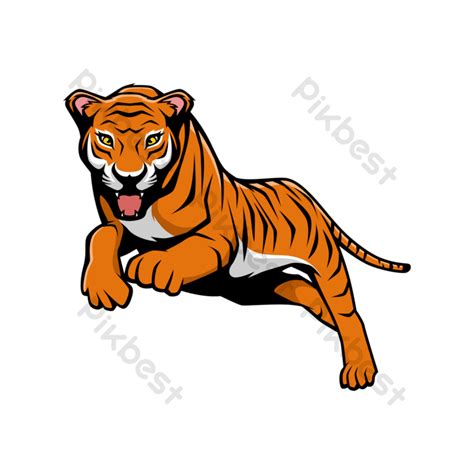 Tiger Jumping In Front Vector Cartoon Illustration Mascot Logo Isolated