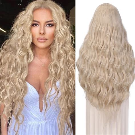 Amazon Quantum Love 28 Inches Curly Platinum Blonde Wig Long Wavy