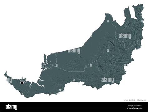 Shape Of Sarawak State Of Malaysia With Its Capital Isolated On White