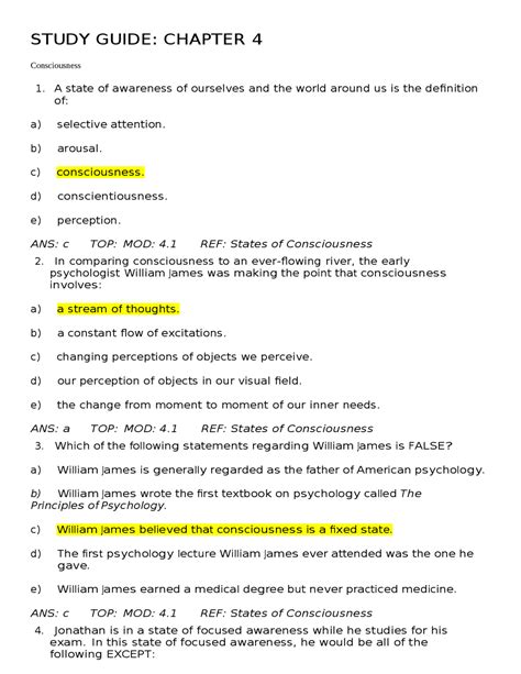 Psy Study Guide Chapters And Latest Exams Physiology Docsity