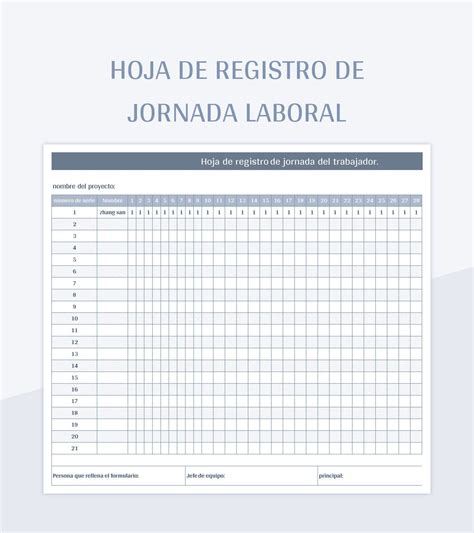 Plantilla De Excel Hoja De Registro De Jornada Laboral Y Hoja De