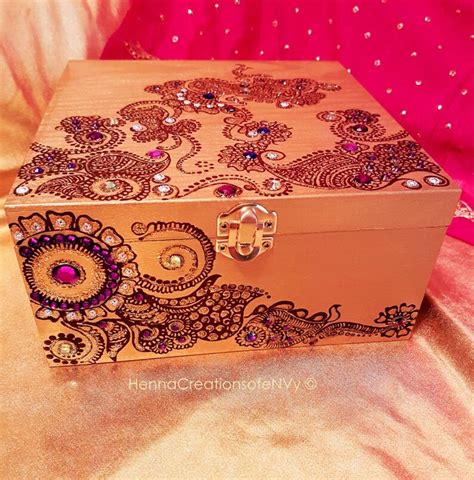 Henna Mendhi Inspired Gold Keepsake Jewelry Box With Jewel Etsy