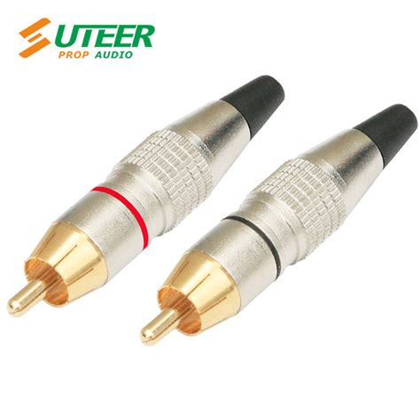 Pair Rca Male Plug Phono Cinch Connector Gold Plated Rca Male