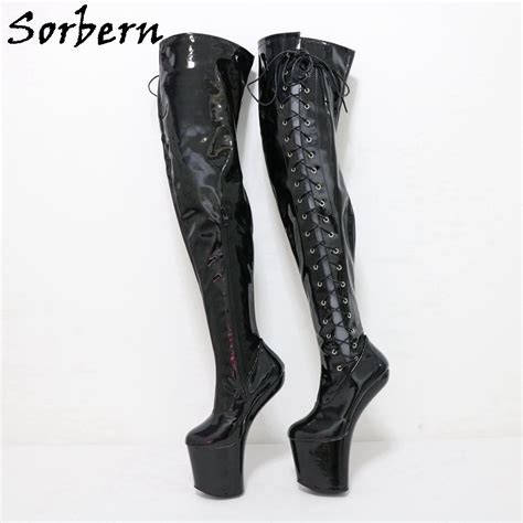 Sorbern Knee High Heelless 28cm High Heels Wedge Platform Boot Fetish