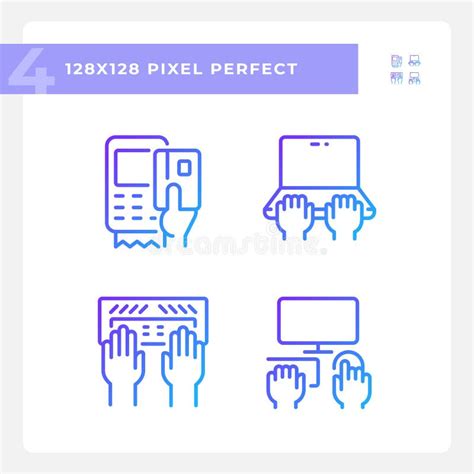 Hands Using Devices Pixel Perfect Gradient Linear Vector Icons Set