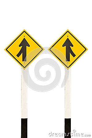 Merging Lane From Left And Right Road Signpost Stock Photo Image