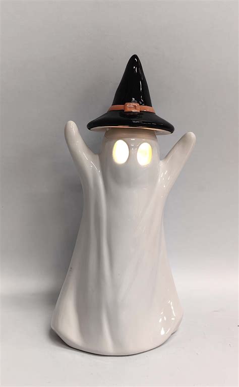 Halloween White Ceramic Light-Up Ghost Decorations, 4 in L x 3.25 in W ...