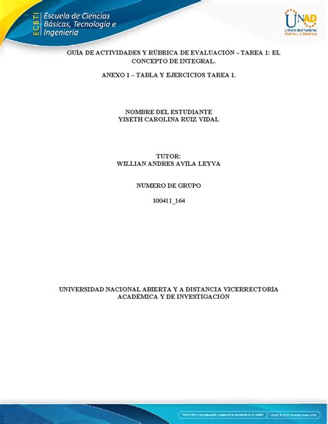 Anexo 1 Tabla Y Ejercicios Tarea 1 GuÍa De Actividades Y RÚbrica De EvaluaciÓn Tarea 1 El