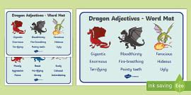 Dragon Word Cards Adjectives To Describe A Dragon Twinkl