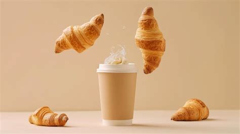 Premium Photo The Magic Of Takeaway Levitating Croissants And Paper