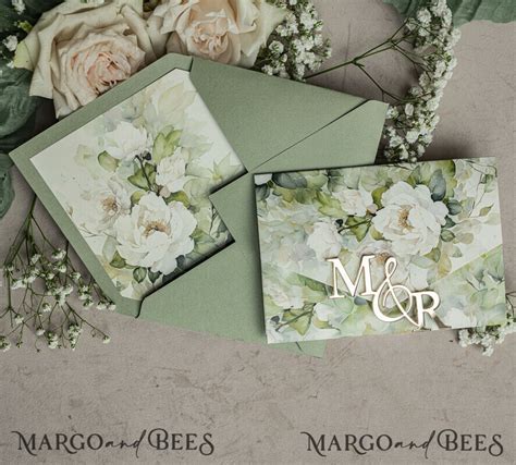 Fold Luxury Sage Green Mirror Gold Wedding Invitations Elegant