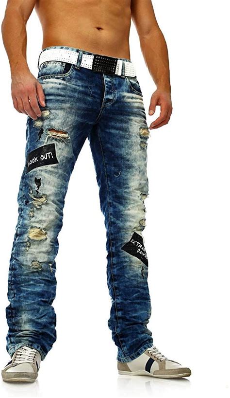 Homme Déchiré Détruit Denim Avec Plus Lumineux Ablution Par Redbridge Bleu Mens Designer Jeans