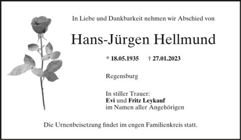 Traueranzeigen Von Hans J Rgen Hellmund Mittelbayerische Trauer