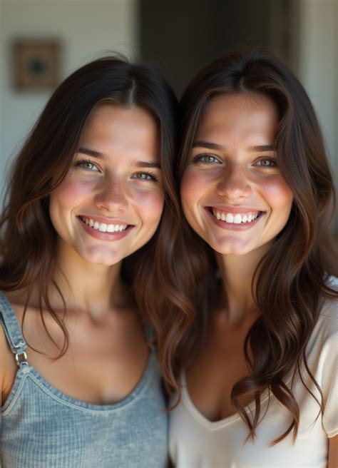 Portrait Of Beautiful Brunette Sisters Stable Diffusion Online