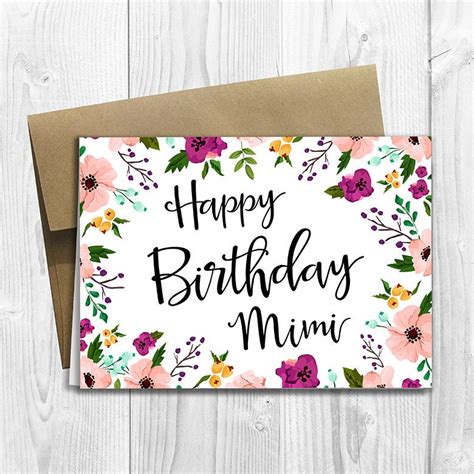 Happy Birthday Mimi Floral Watercolor 5x7 Printed Greeting Etsy