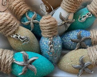 Beach Christmas Tree Ornament Set Sparkle Bulb Coastal Etsy