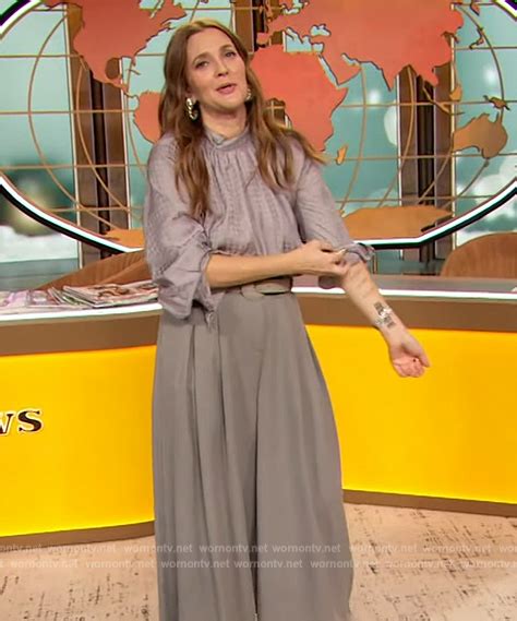 Wornontv Drew’s Gray Mock Neck Blouse On The Drew Barrymore Show Drew Barrymore Clothes And