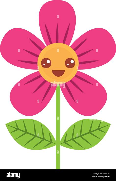 Hermosa Flor Feliz Kawaii Cartoon Ilustración Vectorial Imagen Vector