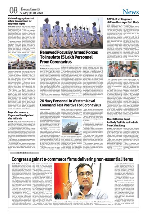 Kashmir Observer 19-04-2020 Page: 8 - Kashmir Observer - Daily Newspaper