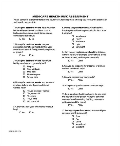 Free Health Assessment Form Samples Pdf Ms Word Google Docs