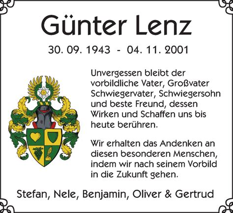 Traueranzeigen Von G Nter Lenz Trauer In Nrw De