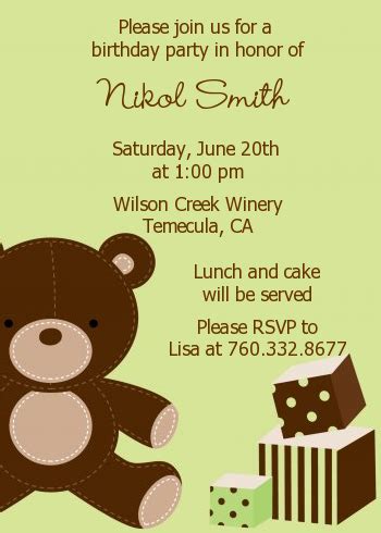 Teddy Bear Birthday Party Invitations | Candles and Favors