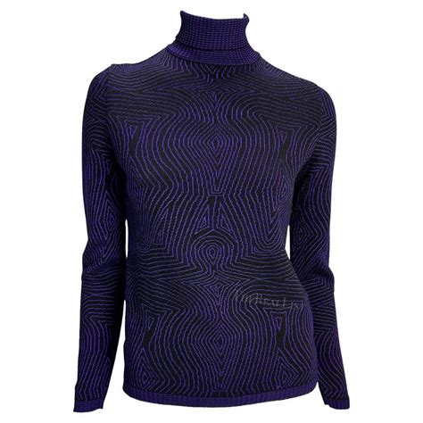 1996 Gianni Versace Purple Psychedelic Op Art Knit Roll Neck Sweater