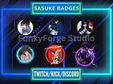 Anime Badges Featuring Sasuke for Twitch Stream Subscribers Hand Drawn ...