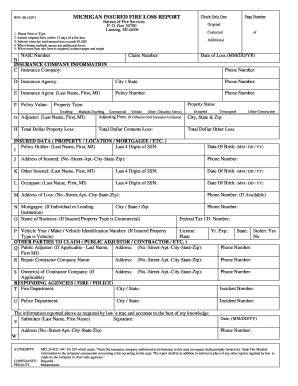 Fillable Online Mich Fm Michigan Insured Fire Loss Report State