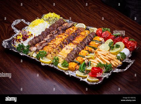 Close Up Shot Of Persian Mix Kebab And Rice Platter Stock Photo Alamy