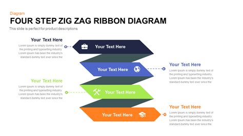 4 Step Zig Zag Ribbon Diagram Powerpoint Template And Keynote